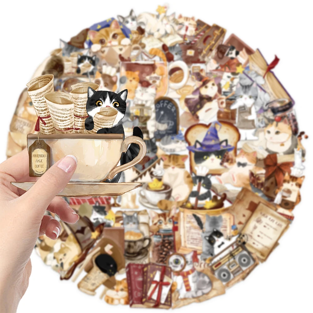 

10/30/50pcs Retro Cartoon Magic Cat Cafe Stickers Cute Creative Graffiti Decals Decoration DIY Water Bottle Phone Laptop Sticker