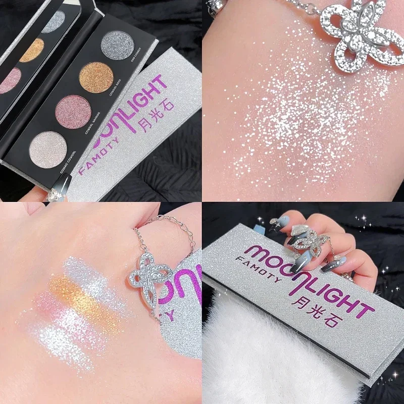 Paletas de sombra de ojos brillantes, paleta resaltadora de cara, maquillaje bronceador brillante, resaltador de mejillas, sombra de ojos con brillo prensado de diamante