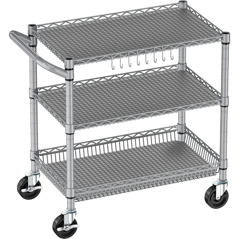 

Auxiliary Cart With Wheels Kitchen Islands 3 Tier Rolling Cart Heavy Duty Kitchen and Storage Organizer Trolley Storages Home
