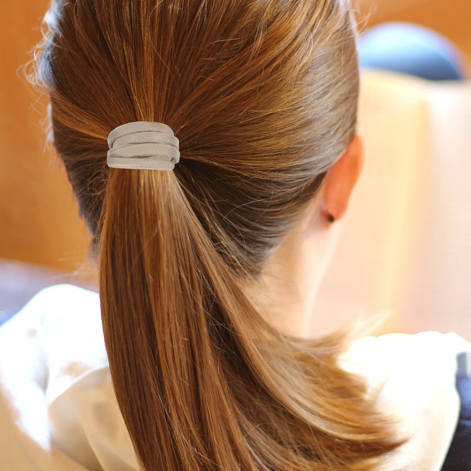 1Pcs Adjustable PU Hair Tie with Embedded Aluminum Wire Shapeable Ponytail Wrap Lovely Headdress for Women Hair