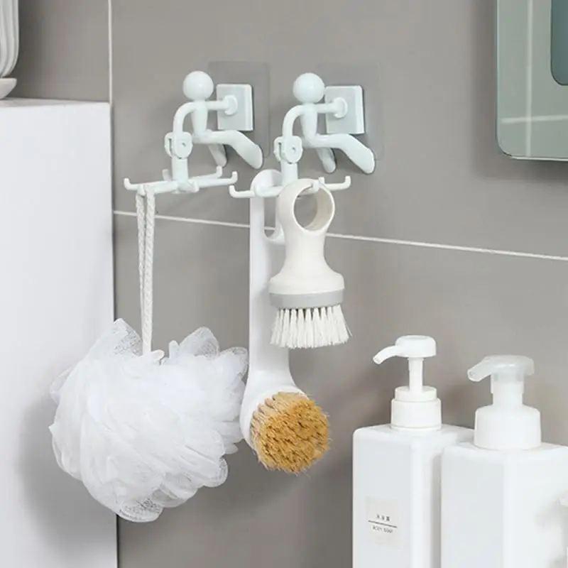 Little People Shaped Rotating Hook Kitchen Storage Rack Non Perforated 360-degree Rotating 6-claw Storage Kitchen Small Objects