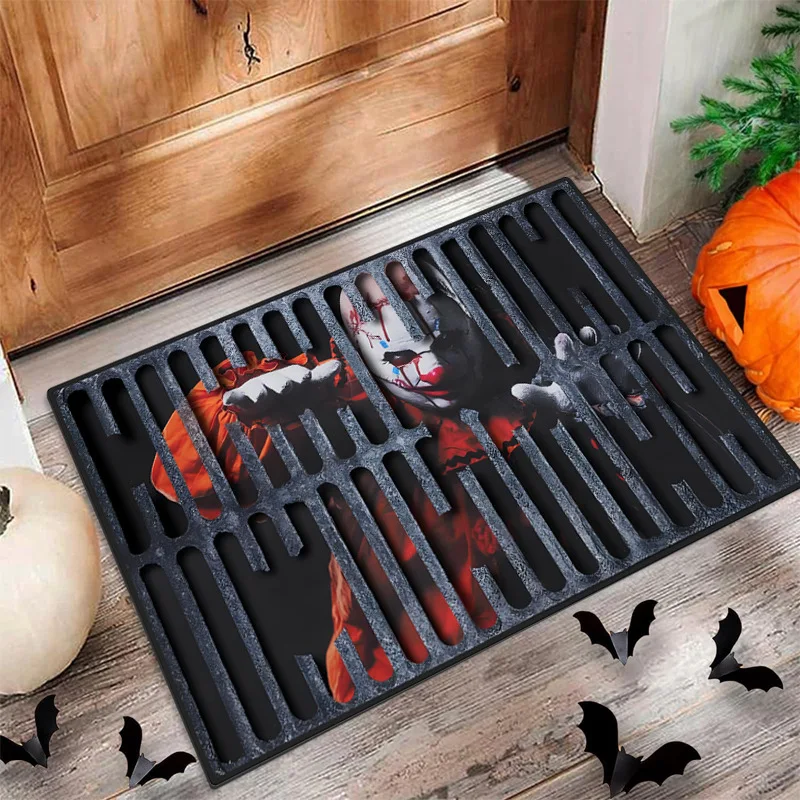 3D Visual Vertigo Carpet Floor Mat Halloween Clown Non-Slip Easy Care By Mat Foot Mat Manhole Cover Scary Grimace