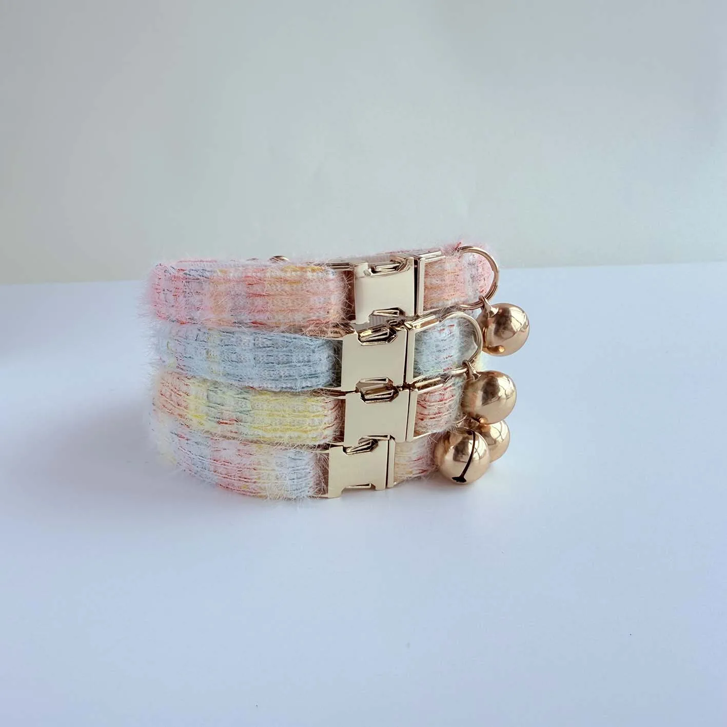 Personalized Name Ombre Soft Knitted Cat Collar Breakaway Safety Adjustable Kitten Collar with Bell Lightweight Stylish view 2