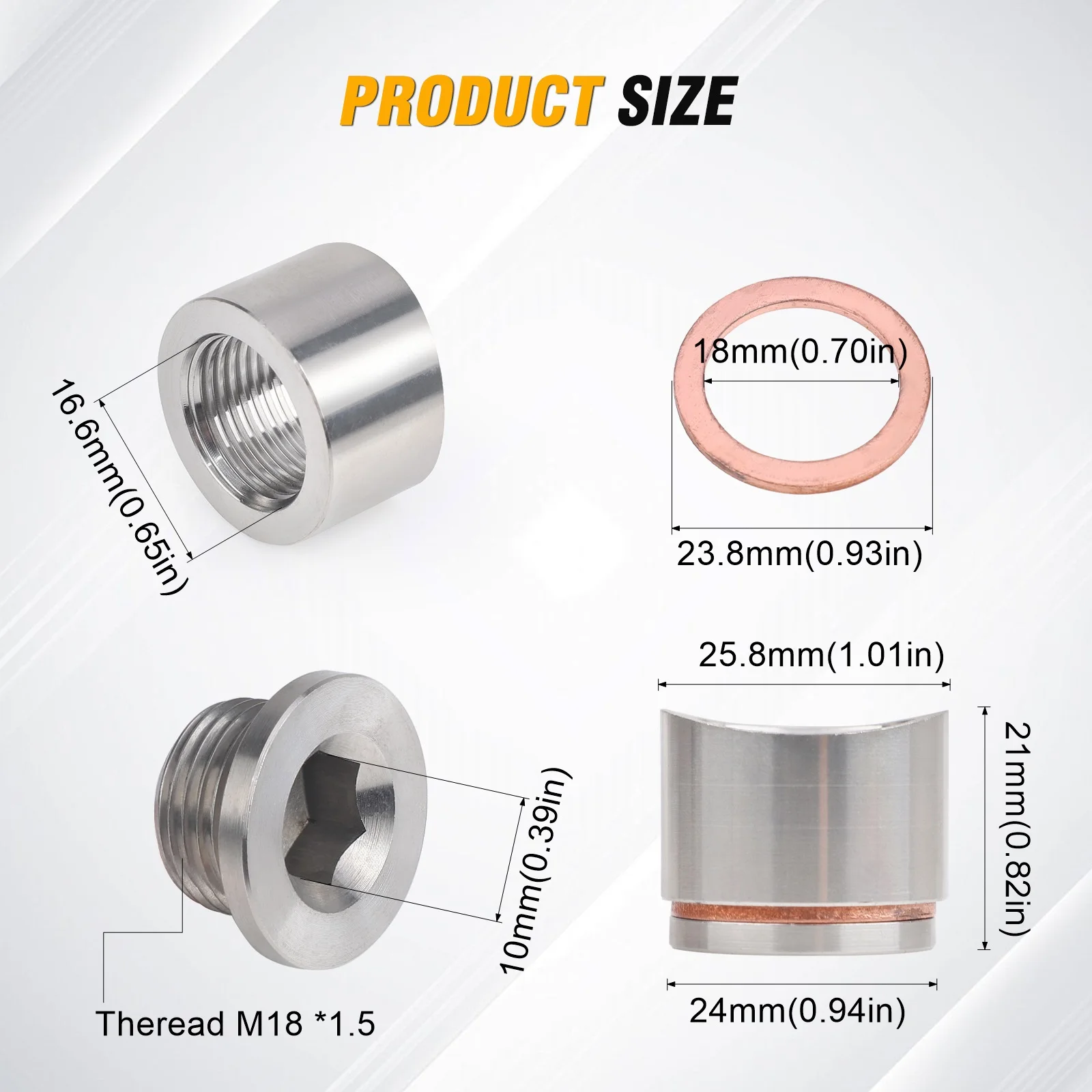 Oxygen Sensor Connector Stainless Steel Flat Or Notched Style Or 30 45 Degree M18 X 1.5 Oxygen Mounting Bungs and Plugs Adapter