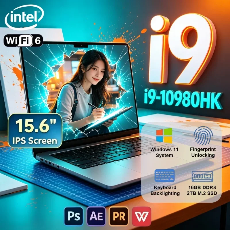 Stunning Display 15.6in FHD 120Hz IPS Laptop i9-10980HK 16/32GB RAM 2TB SSD Win11 Lightweight Office Notebook