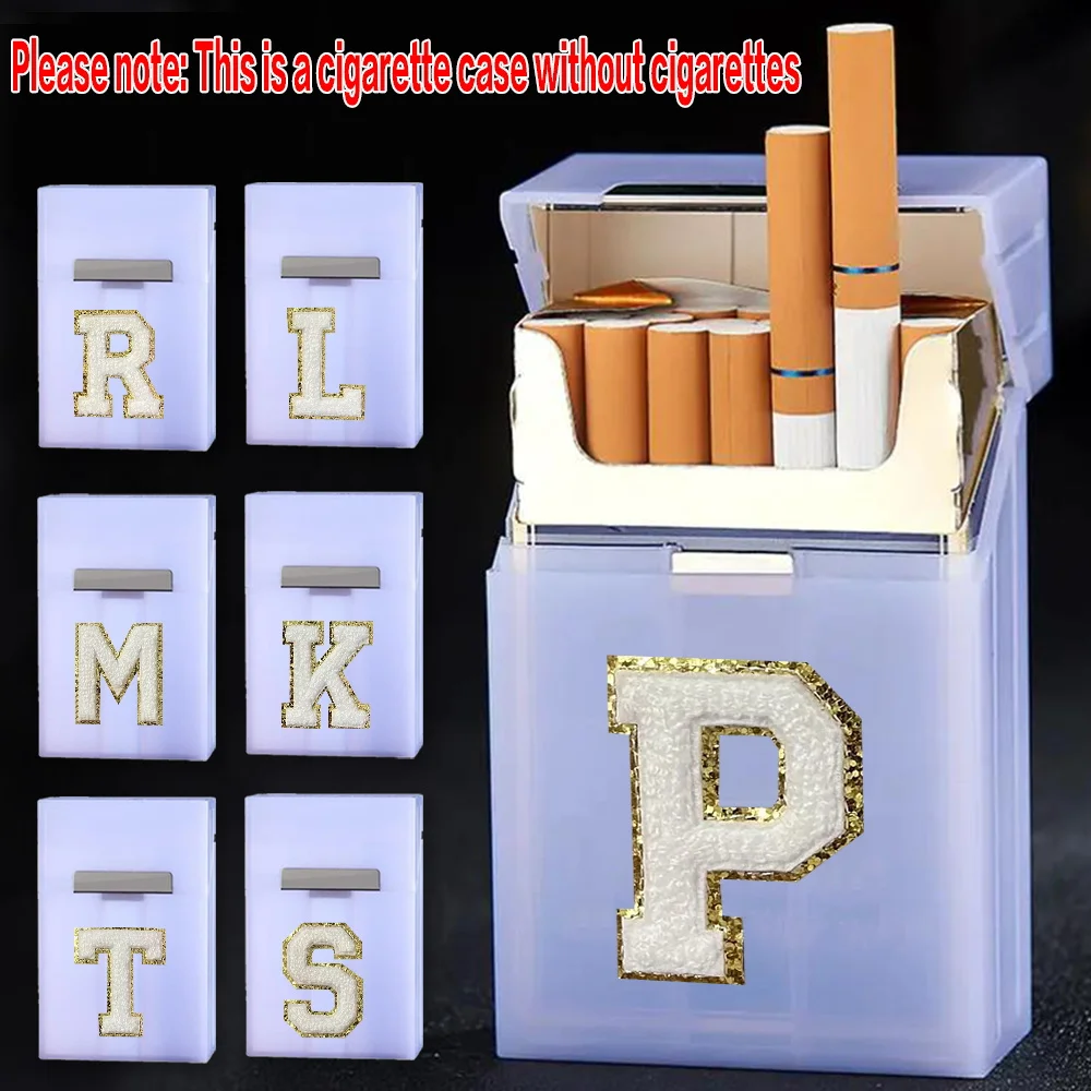 Initial Chenille Plastic Cigarette Storage Case Waterproof Cigarette Protective Cover Name Initials A-Z 26 Letter White Pattern