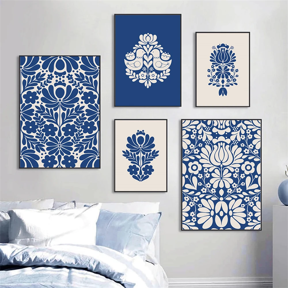 

Modern Chinese Style Blue And White Porcelain Canvas Painting Wall Art Print Picture Ornament Poster Living Room Home Decoration