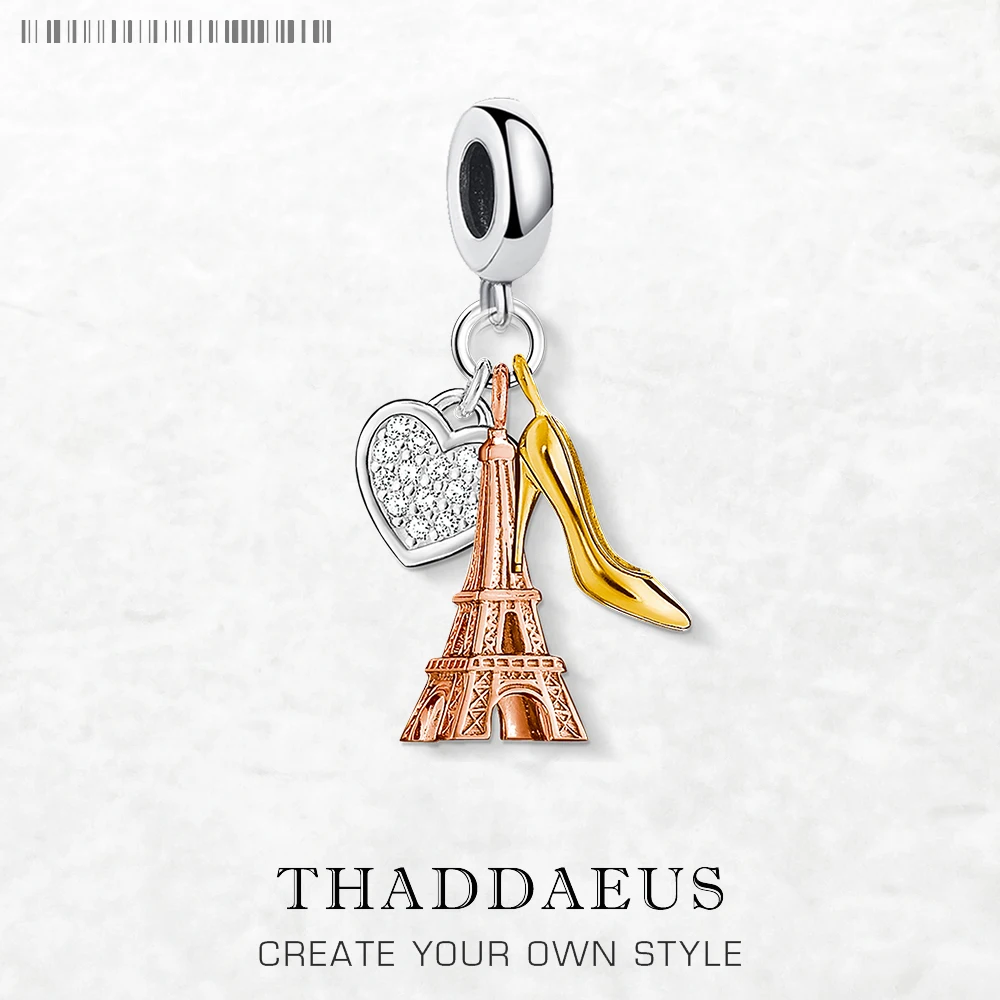 

New Eiffel Tower High Heel Heart Pendant Dangle Charm 925 Sterling Silver Romantic Jewelry Gift For Woman