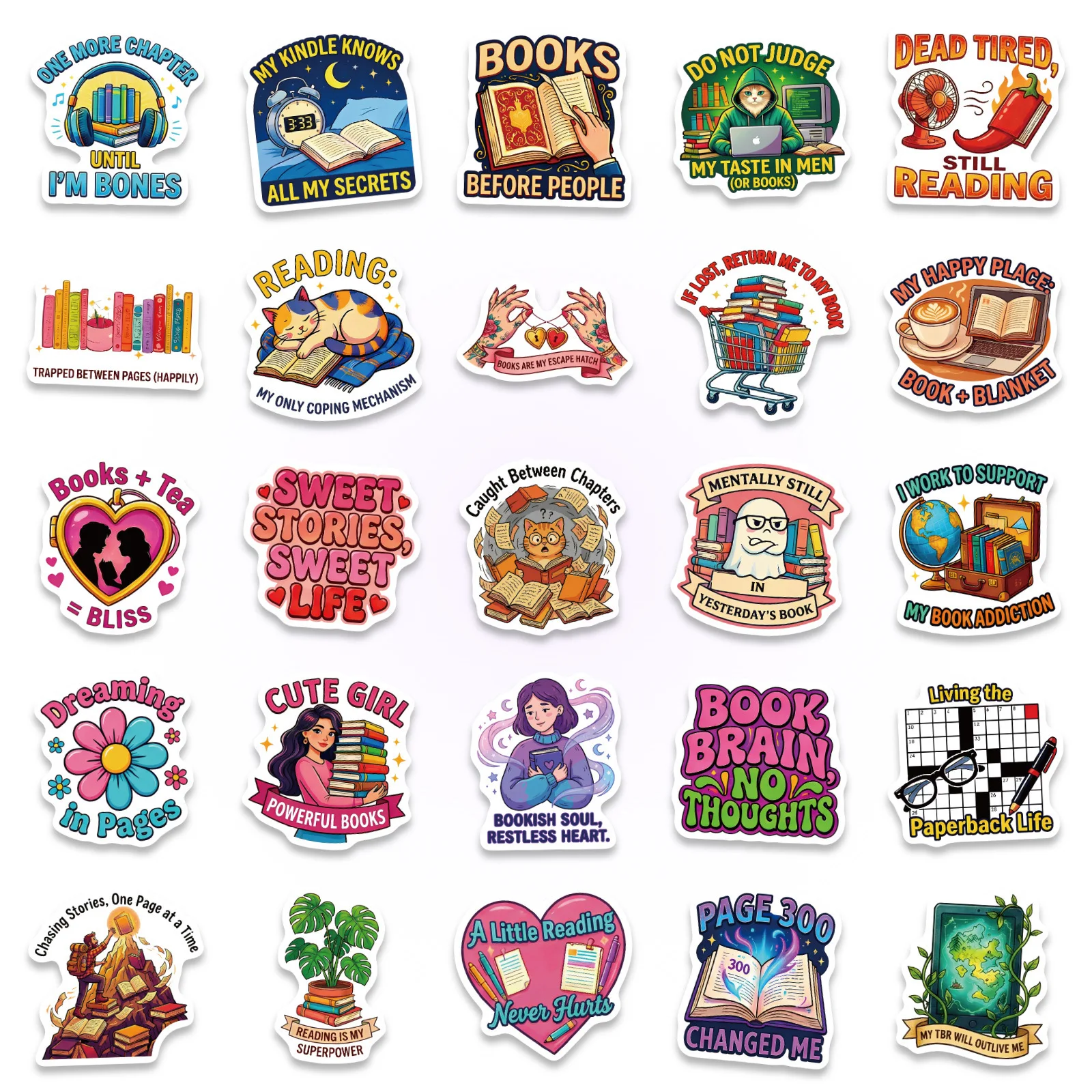 56/112 Pcs Colorful Creative Reading Theme No Repeat Stickers DIY for Phone Notebook Stationery Box Helmet Car Bookshelf Decals