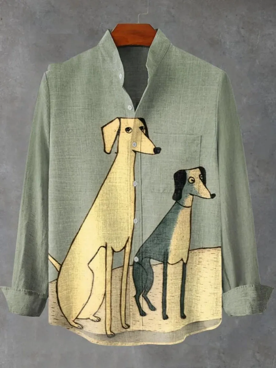 Muzułmańska Odzież Męska Jesień Najlepiej Sprzedająca się Męska Koszula Lniana z Długim Rękawem z Retro Nadrukiem Kotka Ropa Hombre