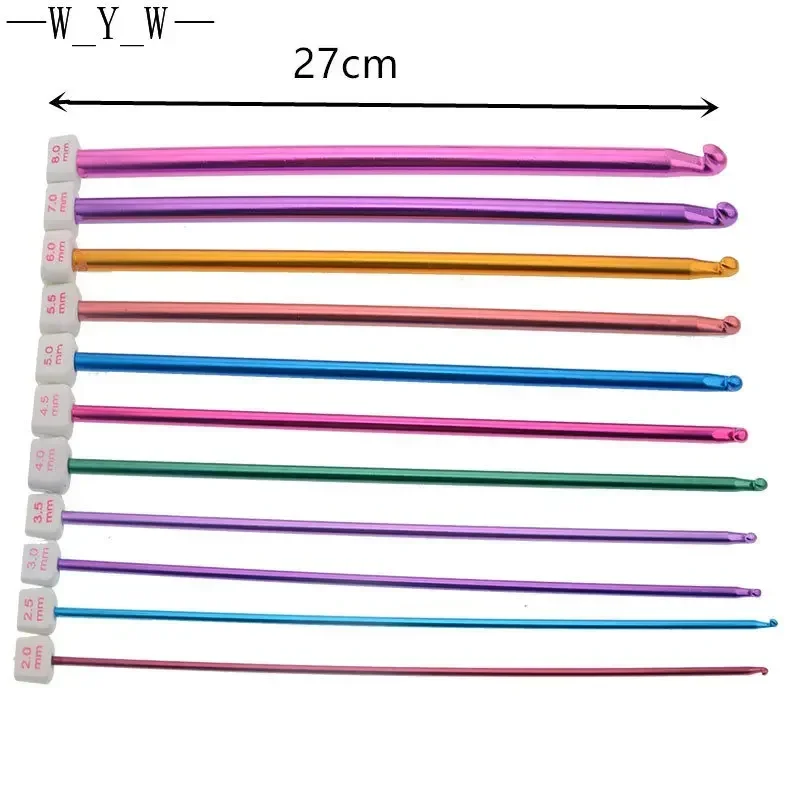 

11pcs Multicolour Aluminum TUNISIAN AFGHAN Crochet Hook Knit Needles Sweater Needle with Beaded Knitting Crochet Set 2-8mm