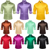 Camisas de satén liso para hombre, camisas de vestir sociales de manga larga para hombre, color verde salvia, negro, amarillo y rojo, ropa para fiesta de boda