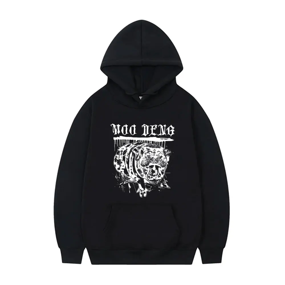 

Moo Deng Gothic Rock Heavy Metal Hoodie Baby Hippo Funny Meme Sweatshirt Men Women Casual Oversized Pullover Male Cotton Hoodies