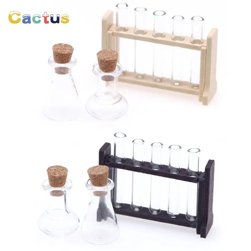 1Set 1:12 Dollhouse Tubo De Teste Em Miniatura Copo De Medição com Rack Modelo De Laboratório Decoração Toy Doll House Acessórios