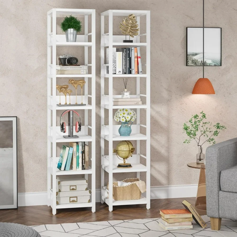 6-Tier Corner Shelf, Rustic Open Bookcase Square Shelf Tower for Living Room Bathroom, Narrow Bookshelf Storage Rack