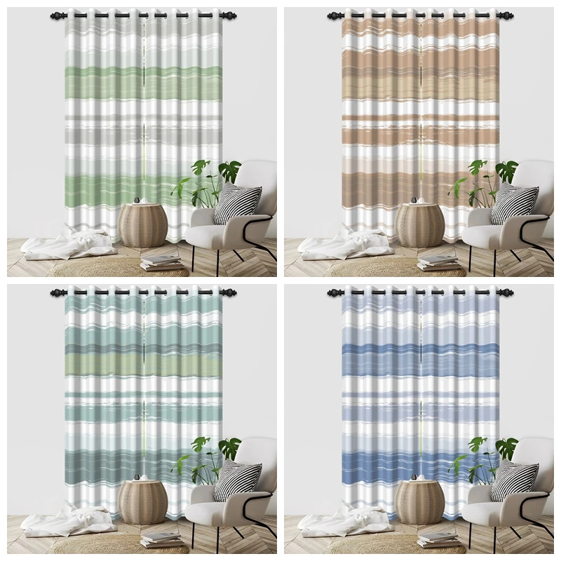 

Плотные шторы с абстрактным полосатым узором, 2 шт., несколько цветов, верхние шторы с люверсами для гостиной, спальни, декор, карман для стержня