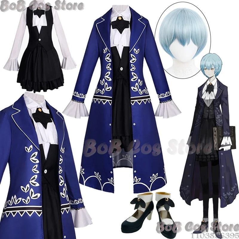 

Angela Anjella 앤젤라 Game Library of Ruina Cosplay Blue Wig Shoes Prop Coat Dress Women Medieval Court Halloween Party Customized