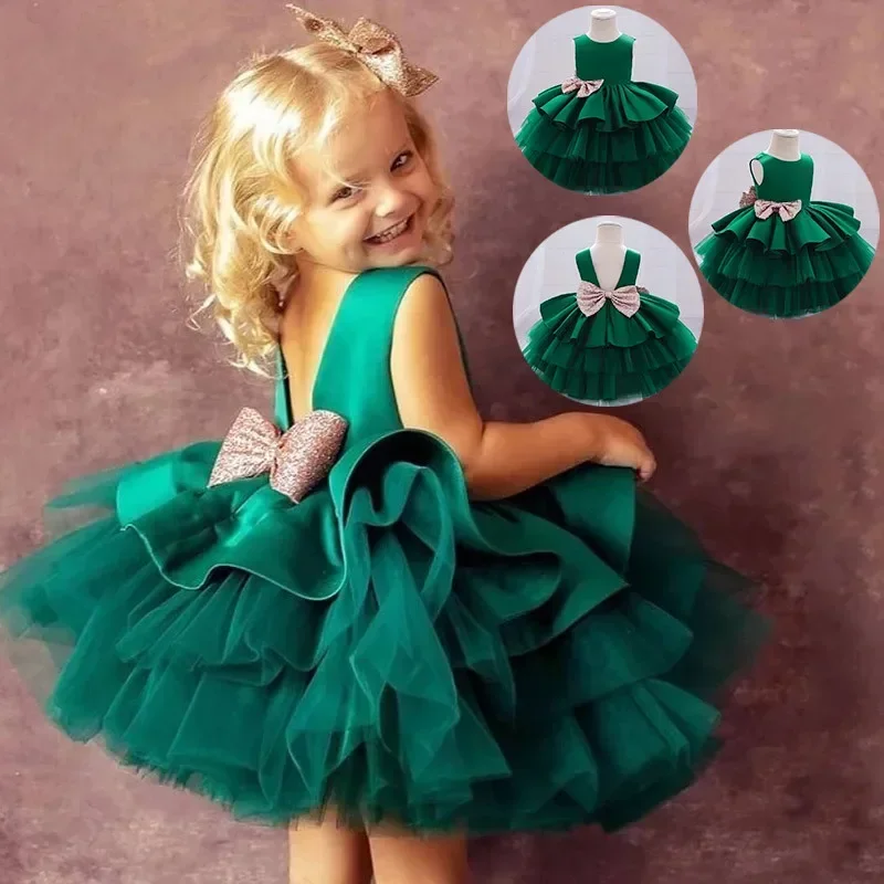 Toddler Baby Girls Big Bow Dress Princess Baptisms Dress for Girl 1st Birthday Party Dress Dress Baby Kids Wedding Backless Gown