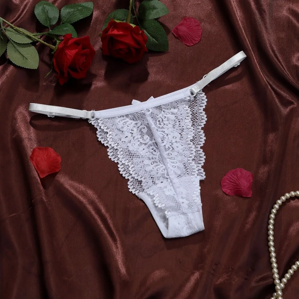 Breathable Soft Lace Flower Thongs Traceless Underpants Low Waist Briefs Solid Color Lingerie T-back Panties Daily Wear