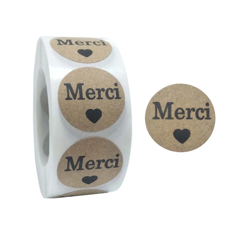 Pcs/Roll Merci Thank You Labels Stickers Round French Grateful Stickers Dropshipping