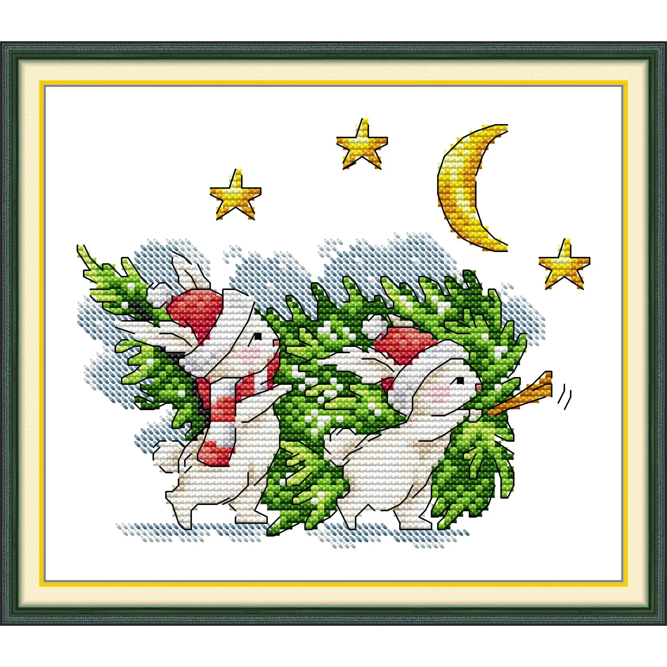 Joy Sunday Pre-printed Cross Stitch Kit  Easy Pattern Aida  Stamped Fabric Embroidery Set-Bunny with Christmas Tree