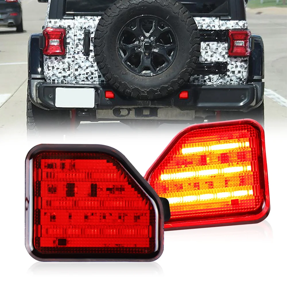 For Jeep Wrangler JL 2018-2023 LED Rear Bumper Reflector Light Red Running Tail Brake Lamp IP67 Waterproof