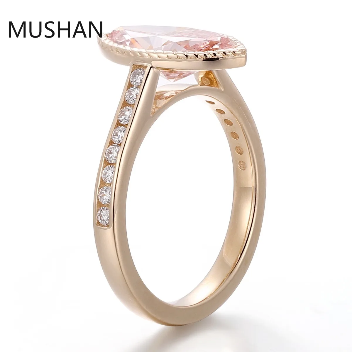 MUSHAN Luxury Custom 14K 18K Gold Rings Band Jewelry With Moissanite Diamond Lab Grown Gemstones Diamond Wedding Ring For Women view 4