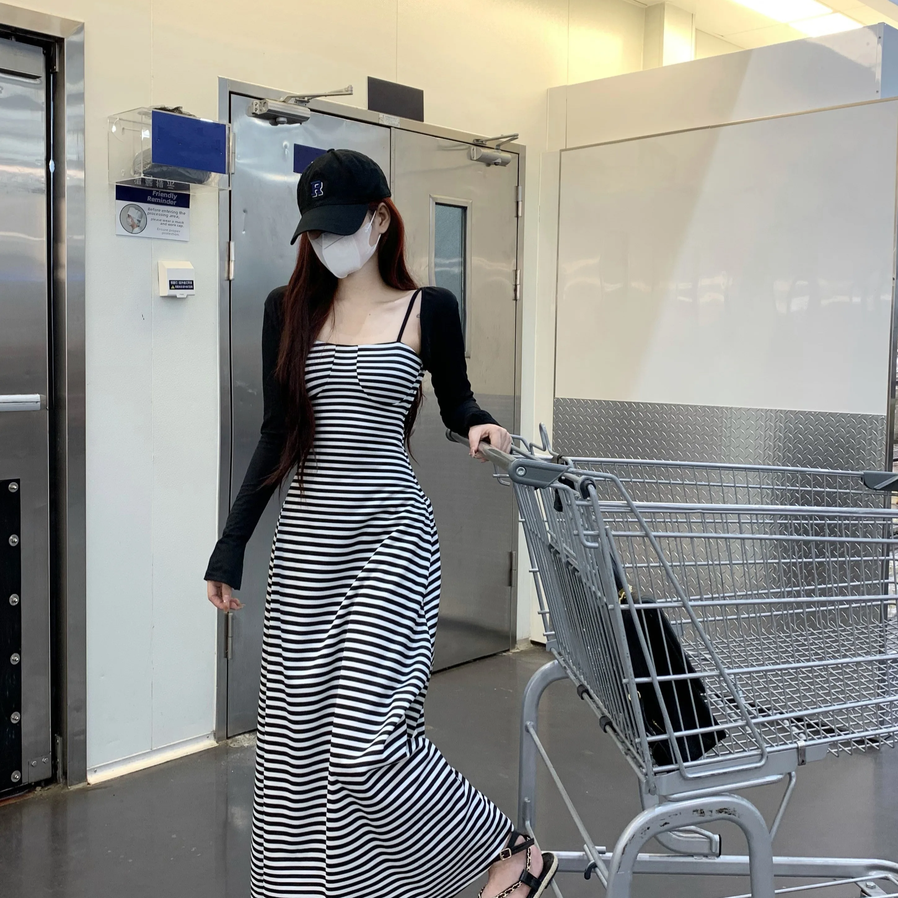 

Slim Fit Striped Summer Dress Women's Sexy Back Casual Long Dress Korean Style Commute Spring Season Online Sales Universal Size