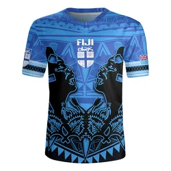 3D The Republic-of Fiji Flag Printing V Neck T Shirt Fiji Rugby-Jersey Emblem Graphic V neck T Shirts For Men Fashion Tee Shirts