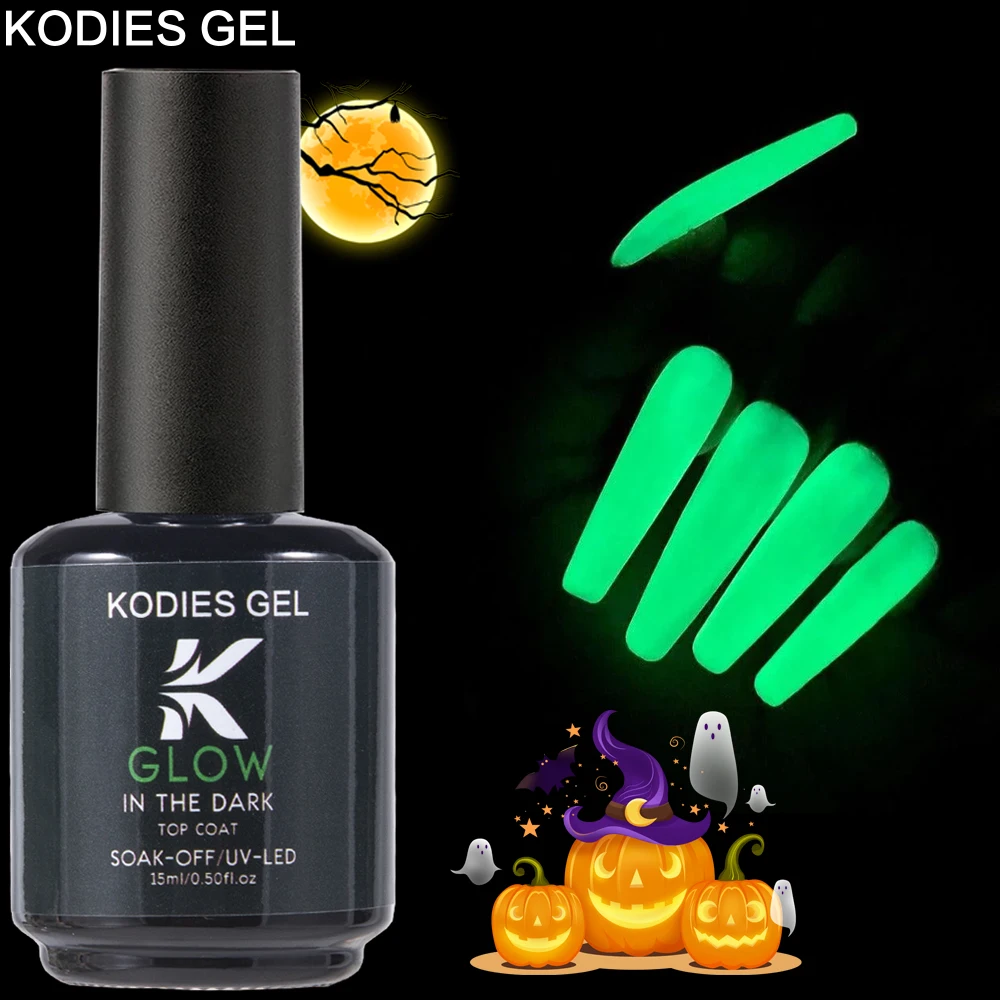 KODIES GEL Top Coat Glow In The Dark UV Gel Nail Polish Semi permanent Luminous Topcoat Gel Finish Halloween Manicure Nails Art