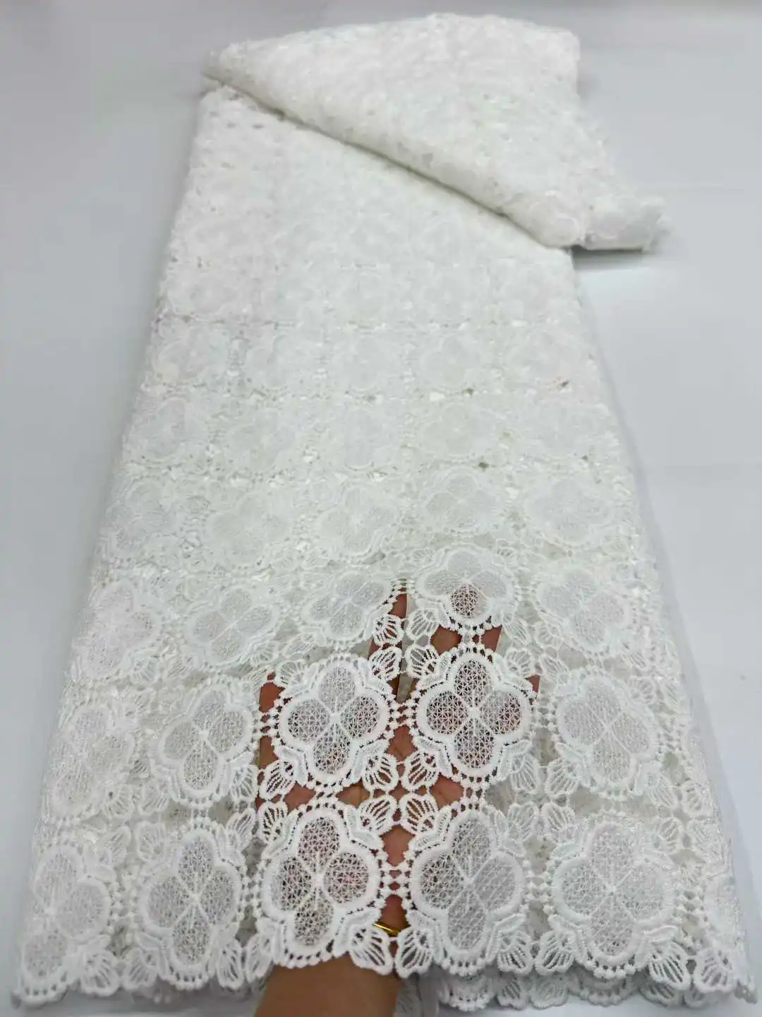 

2025 High Quality African Water Soluble Lace Fabric Nigerian Stones Guipure Cord Lace for Women Wedding Dresses Sew Material