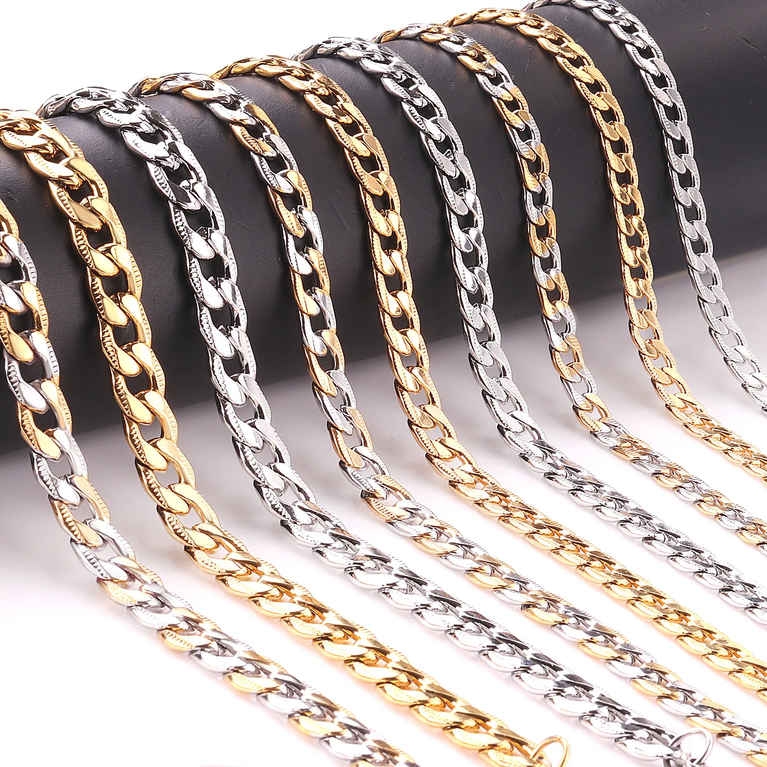 LUXUSTEEL 6/8/10mm Stainless Steel Mixed Color Necklace For Women Men Curb Cuban Chain Hip-Hop Fashion Waterproof Jewelry