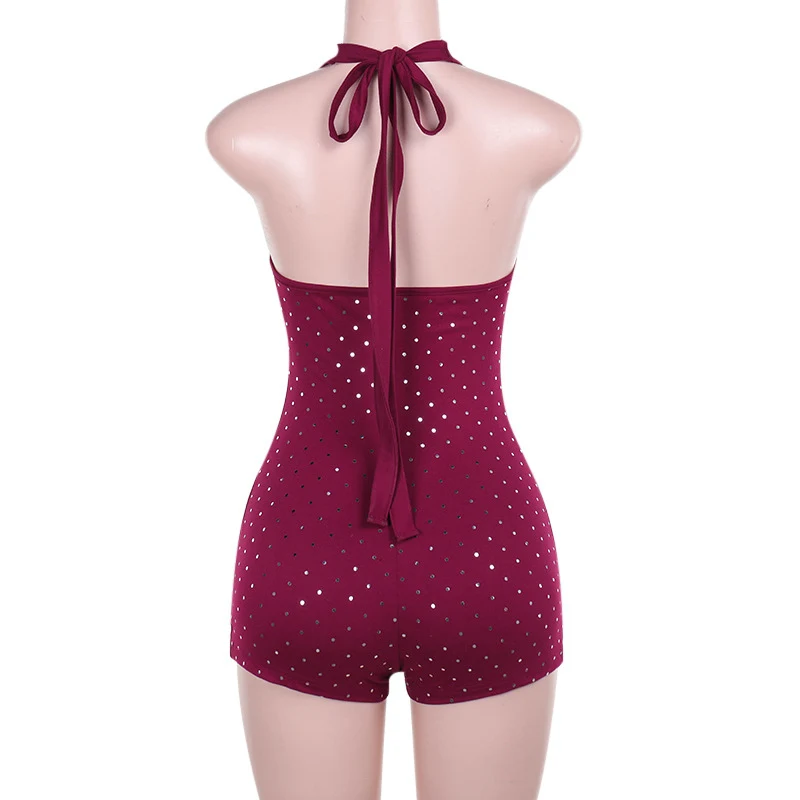 Pagliaccetti sexy per compleanno con diamanti perlati, pantaloncini da donna, senza maniche, senza schienale, profondo scollo a V, discoteca, tutina intera