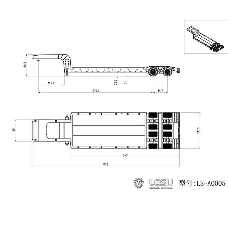

LESU 872MM Metal Wood 4Axles Trailer for 1/14 RC TAMIYA Tractor Truck DIY Model High-quality Transport Upgrade for Hobbyists
