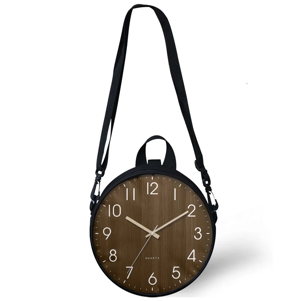 ELVISWORDS Fashion Circle Crossbody Bags Women Mini Round Pack Quartz Clock Print Shoulder Sac Circular Bag Lady Purse Wholesale