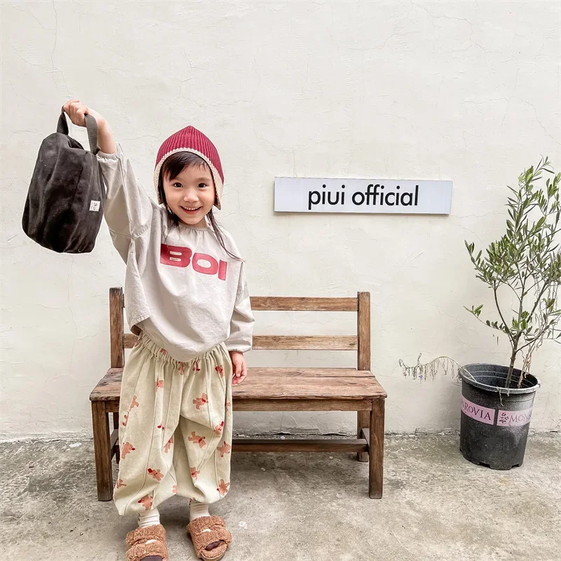 MILANCEL New Spring Kids Casual Pants Girls Cartoon Bear Loose Trousers Children Boys Thin Style Harem Pant
