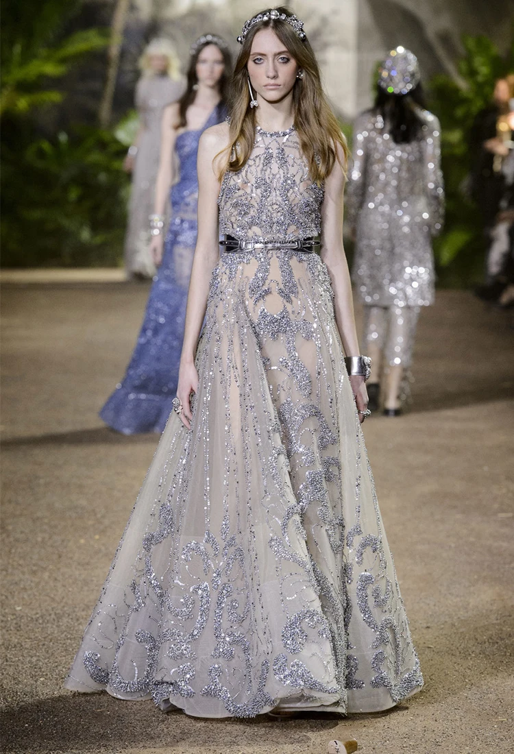 New Luxurious Elie Saab Beaded Grey Purple A-line فساتين السهرة vestidos de fiesta  فساتين سهره evening dresses