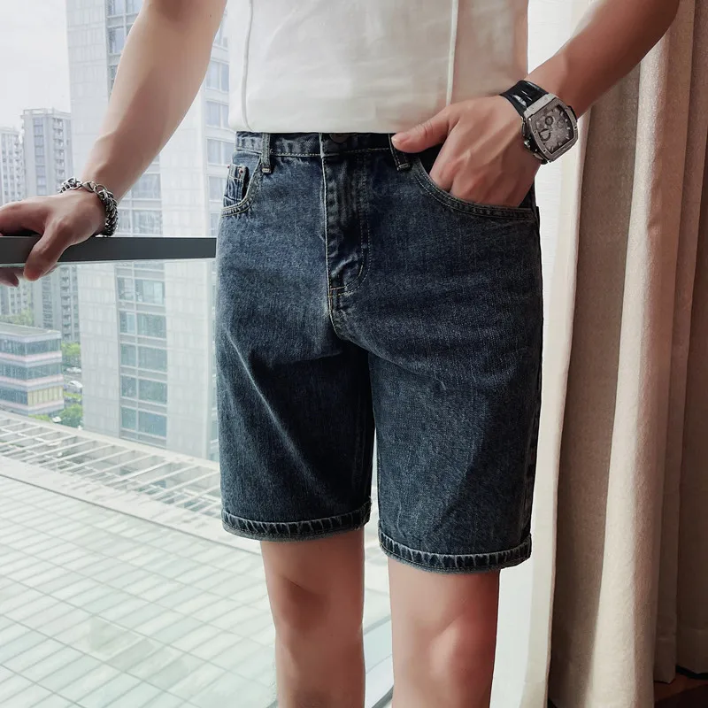 High Quality Summer Denim Shorts for Men Slim Fit Casual Business Knee Length Pants Social Comfortable Streetwear Beach Shorts