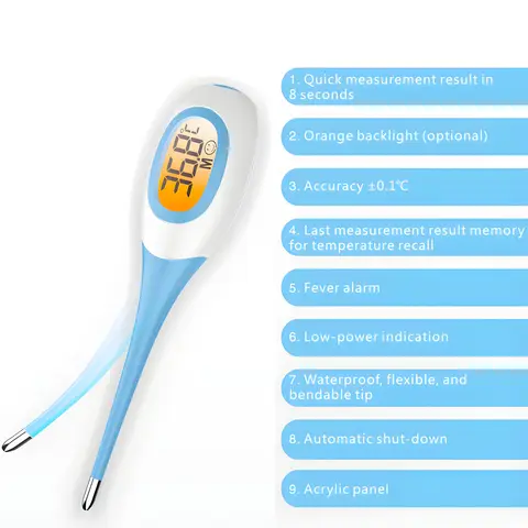 1pc Digital Fever Thermometer 8 Seconds Fast Measure 3 Color Backlit Medical Grade LCD Digits 0.01 Accuracy Baby Child