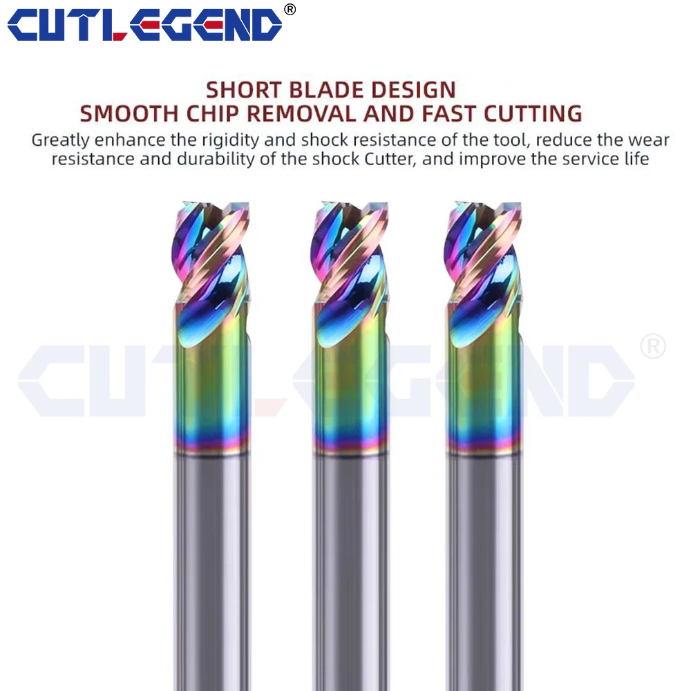 CUTLEGEND End Mill Short Cutting Length CNC Milling Cutter Solid Carbide Coated for Aluminum Steel Metal Milling Cutter 1mm-12mm