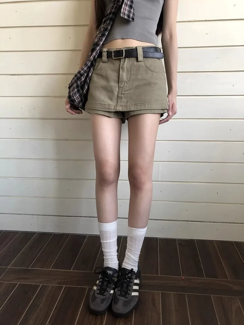 Retro Denim Skirt Women's 2026 New Summer A-line Skirt Hip Hugging Pockets High Waist Slim Short Skirt Pant Streetwear Trend