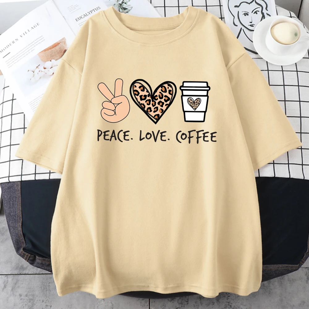 

Peace Love Coffee Prints Male Tee Clothing Creativity Casual Cotton Short Sleeve Street O-Neck Tops Trend All-math Mens T-Shirts