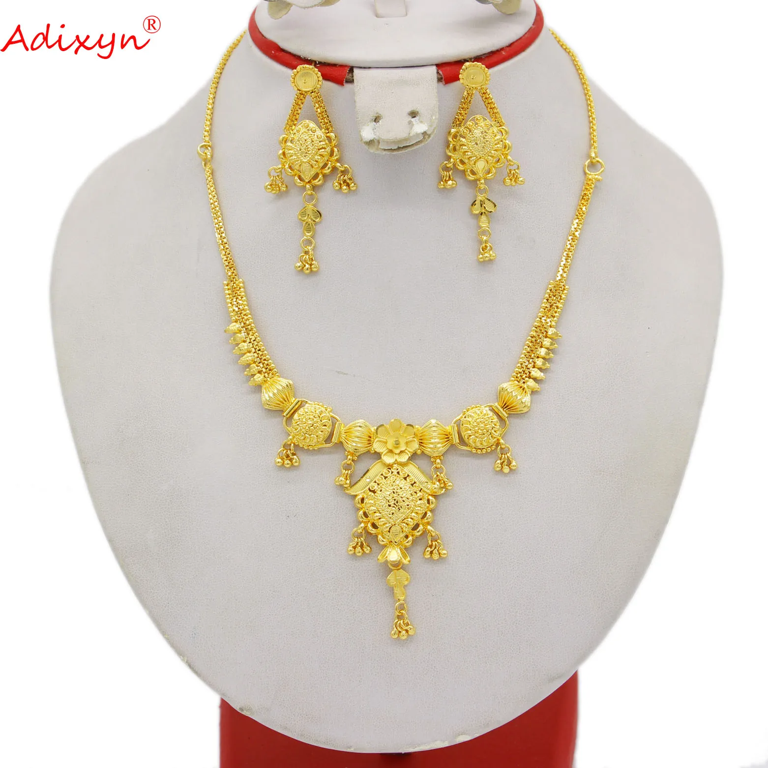 Adixyn (6 DESIGH)Dubai Fashion Earrings Necklace Jewellry Set For Women Gold Color African Ethiopian Wedding Gifts N02225