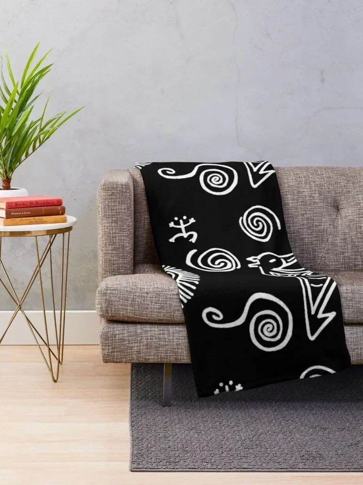 Taino Symbols | Black and White Taino Art Throw Blanket For Decorative Sofa Plush Blankets