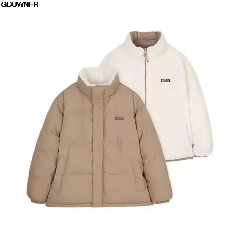 

2023 Winter Khaki Double-Sided Down Jacket Women's White Winter Lamb Wool Coat Plush Thickened Warm Reversible Woman Coat Parkas
