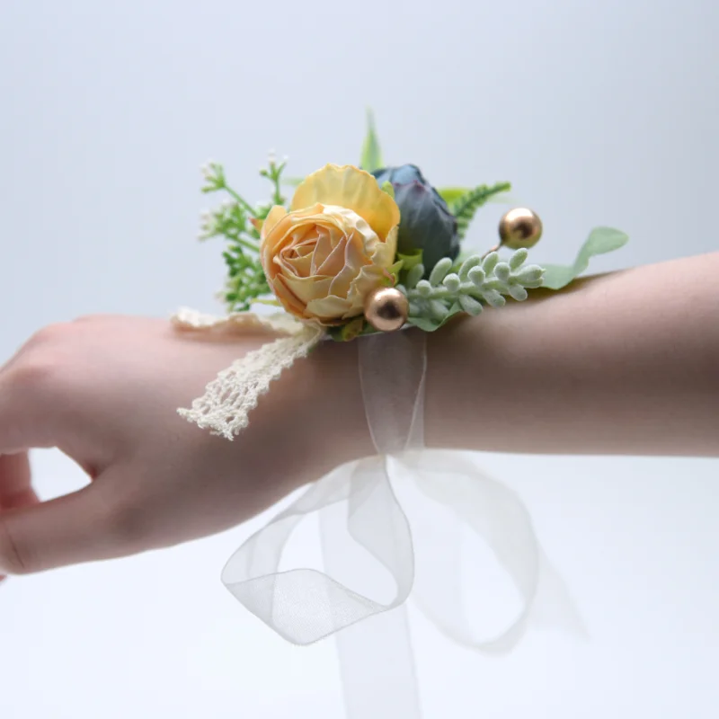 Artifical Rose Flowers Wrist Corsage Bridesmaid Wedding Accessories Bracelet Demoiselle D Honneur Mariage