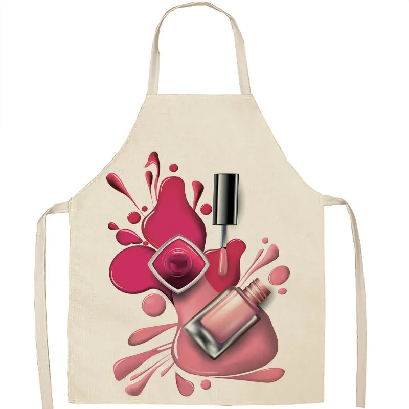 Nail Polish Printed Aprons Pink Nail Polish Sleeves Cotton Linen Aprons Adult Child Home Kitchen Aprons