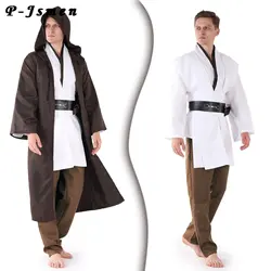 P-jsmen Halloween tunica Costume Set Cosplay Outfit Jedi Knight marrone bianco con cappuccio mantello Robe uniforme per Unisex di alta qualità