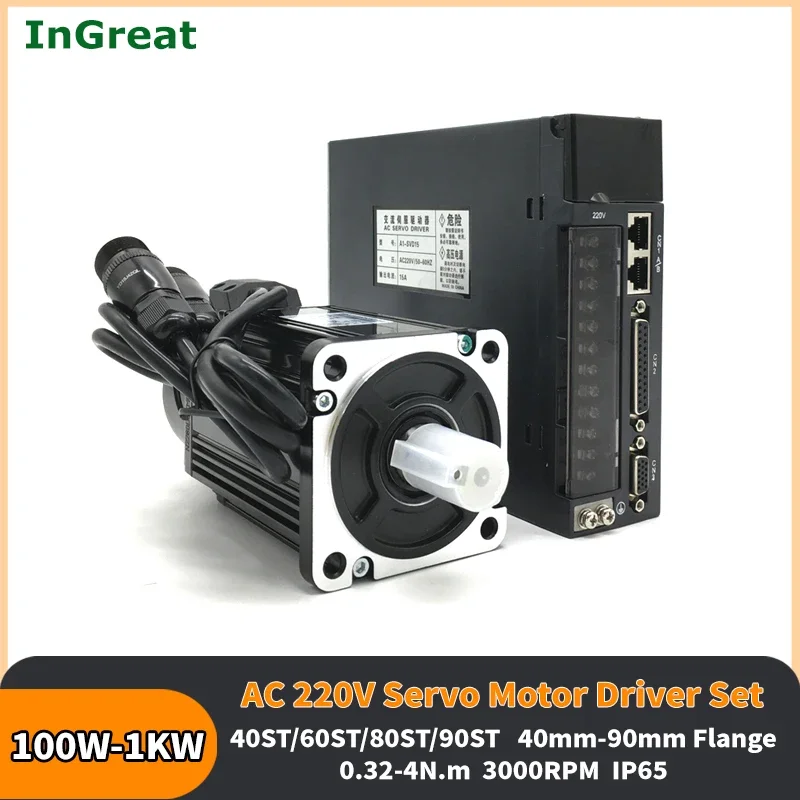 100W-1000W 600W 1KW AC Servo Motor Drive Set 2500 Line Optical Increment Encoder RS485 3000RPM 40ST-M00330/60ST-M01930/80ST/90ST