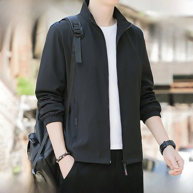 

Slim Fit Men's Jaet Spring Autumn Sle Thin Stand Collar Busin Casual Top Zipper Closure Windproof Polyester Fiber